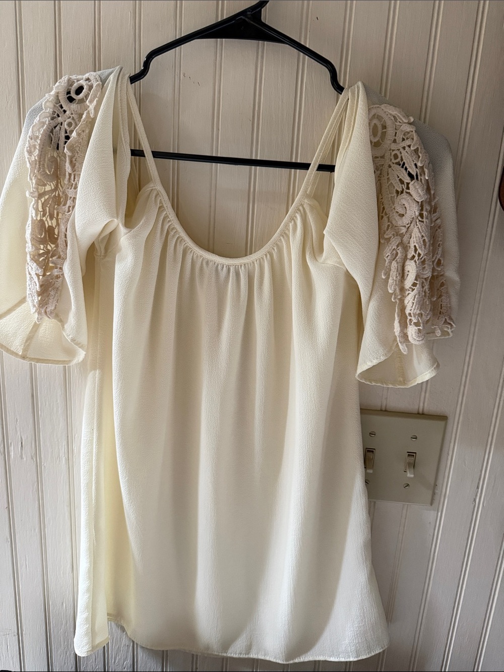 Dainty Hooligan Cream Lace Sleeve Peasant Top